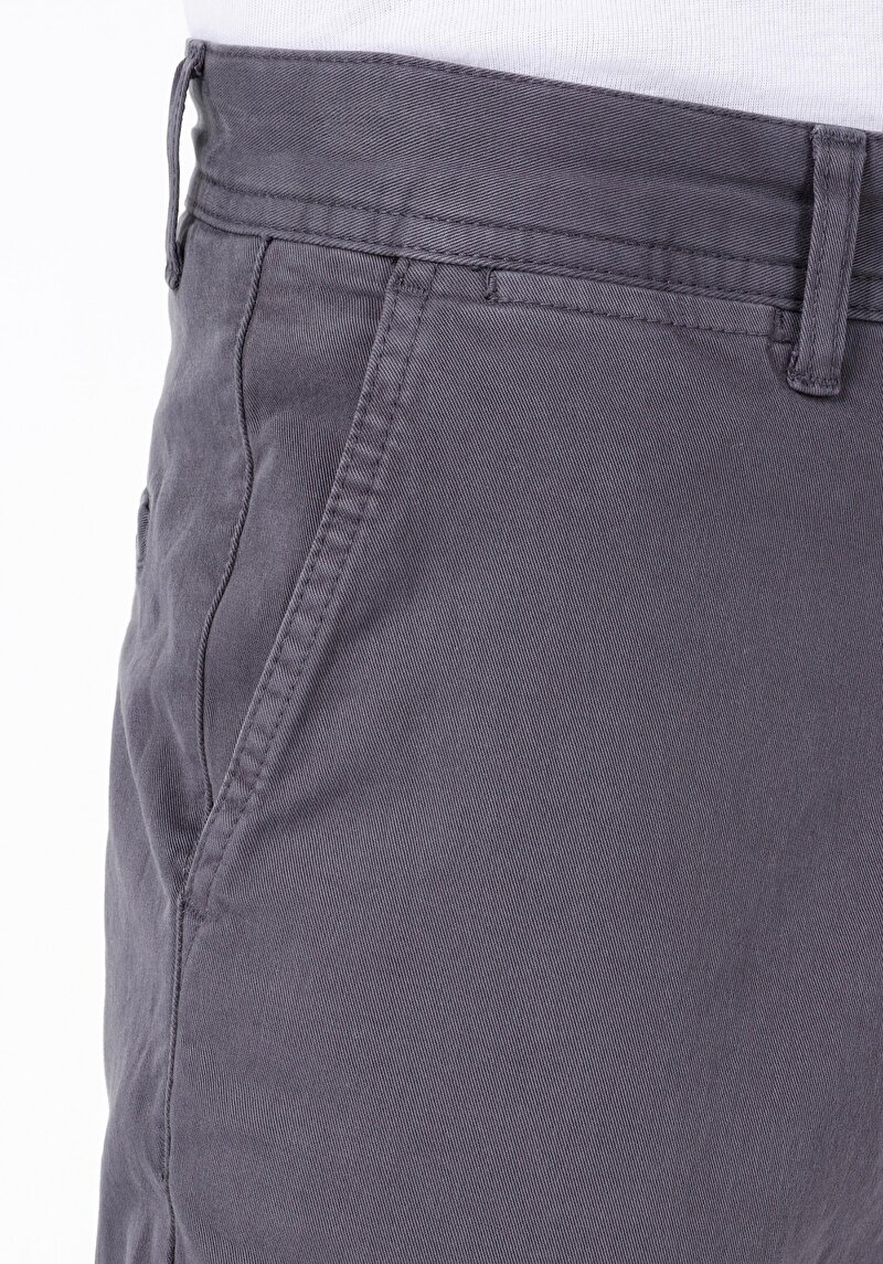 Regular Fit Orta Bel Düz Paça Erkek Gri  Pantolon