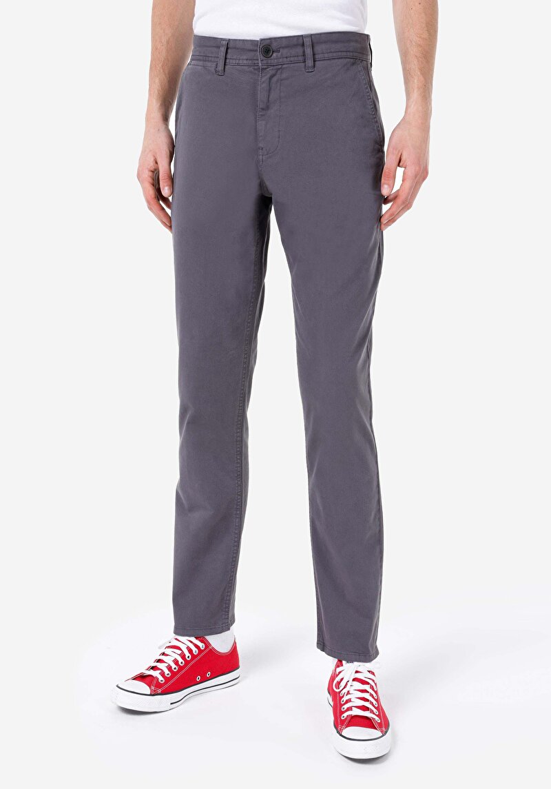 Regular Fit Orta Bel Düz Paça Erkek Gri Pantolon