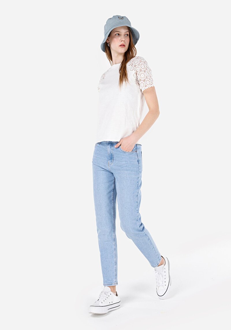 Mom Fit Daralan Paça Kadın Gri Jean Pantolon