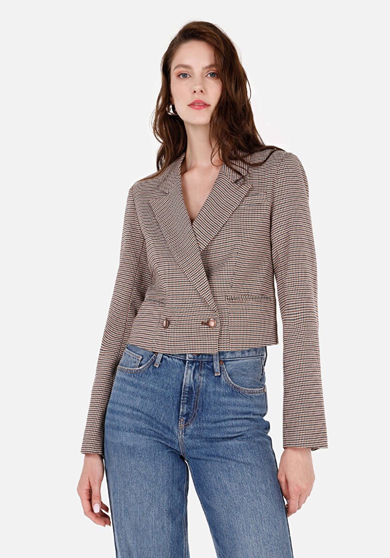 Regular Fit Dokuma Kadın Bej Ceket