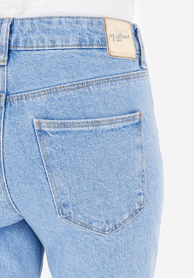 Mom Fit  Daralan Paça Kadın Gri Jean Pantolon