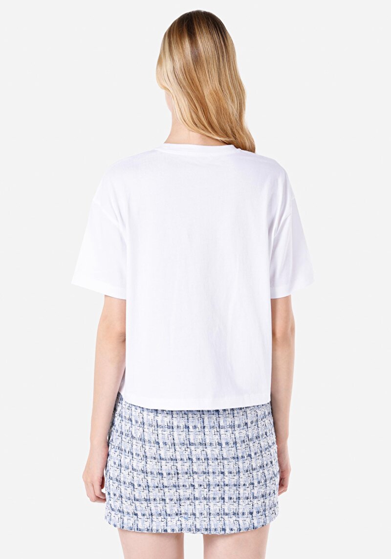 Regular Fit Yuvarlak Yaka Düz Kadın Beyaz Kısa Kol Tişört