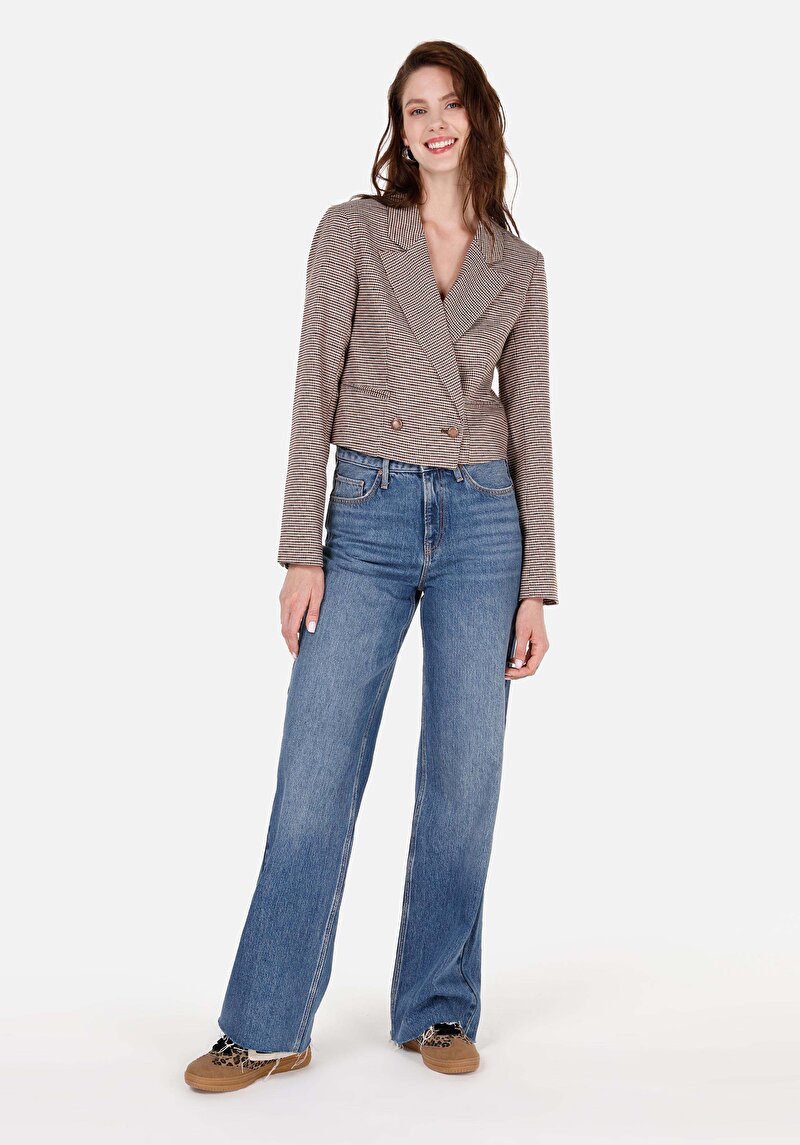 Regular Fit Dokuma Kadın Bej Ceket