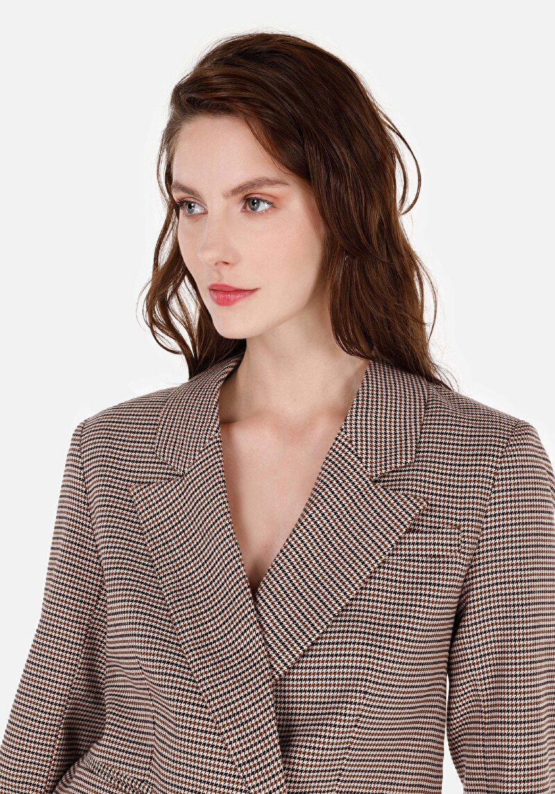 Regular Fit Dokuma Kadın Bej Ceket