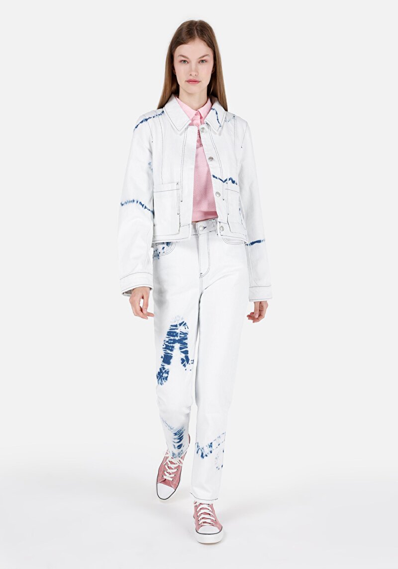 Mom Fit Daralan Paça Kadın İndigo Jean Pantolon