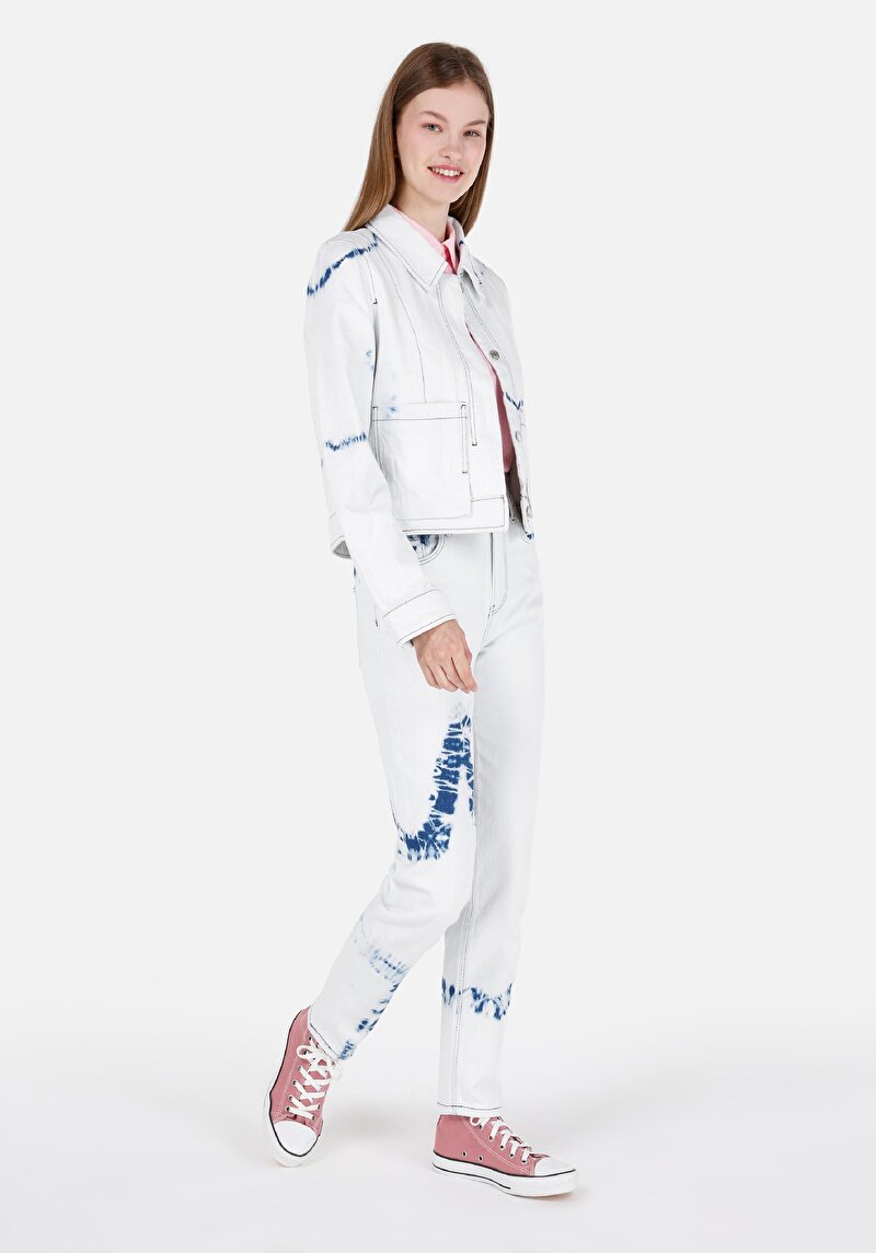 Mom Fit Daralan Paça Kadın İndigo Jean Pantolon