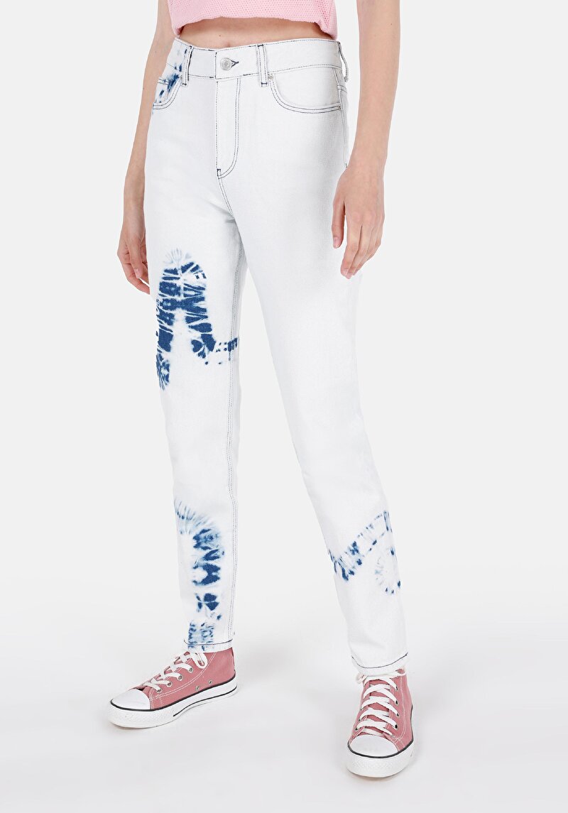 Mom Fit Daralan Paça Kadın İndigo Jean Pantolon