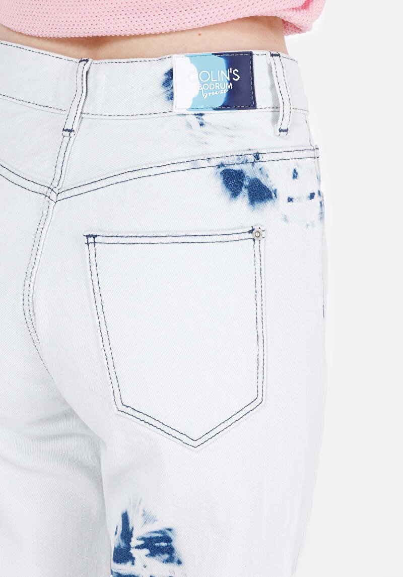 Mom Fit  Daralan Paça Kadın İndigo Jean Pantolon