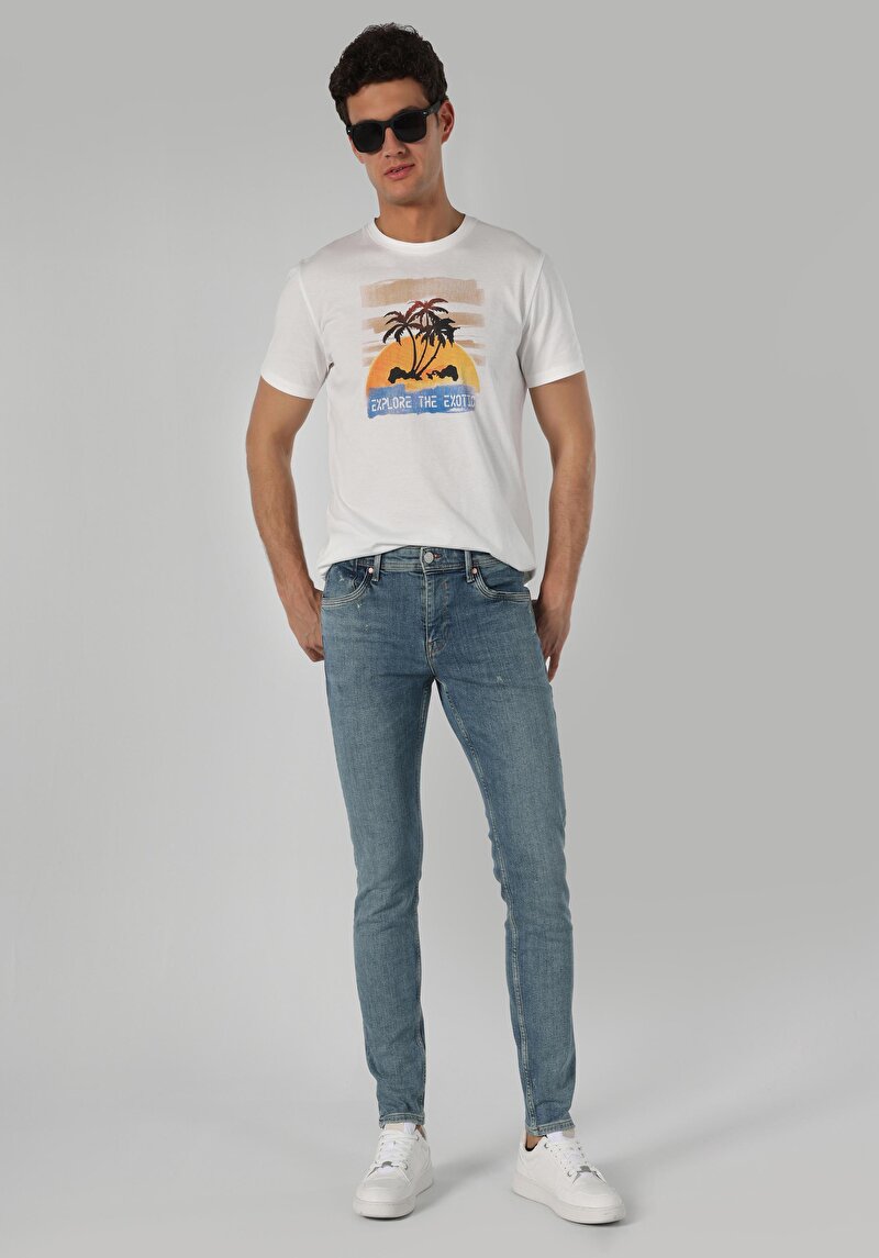 Slim Fit Düşük Bel Dar Paça Erkek İndigo Jean Pantolon