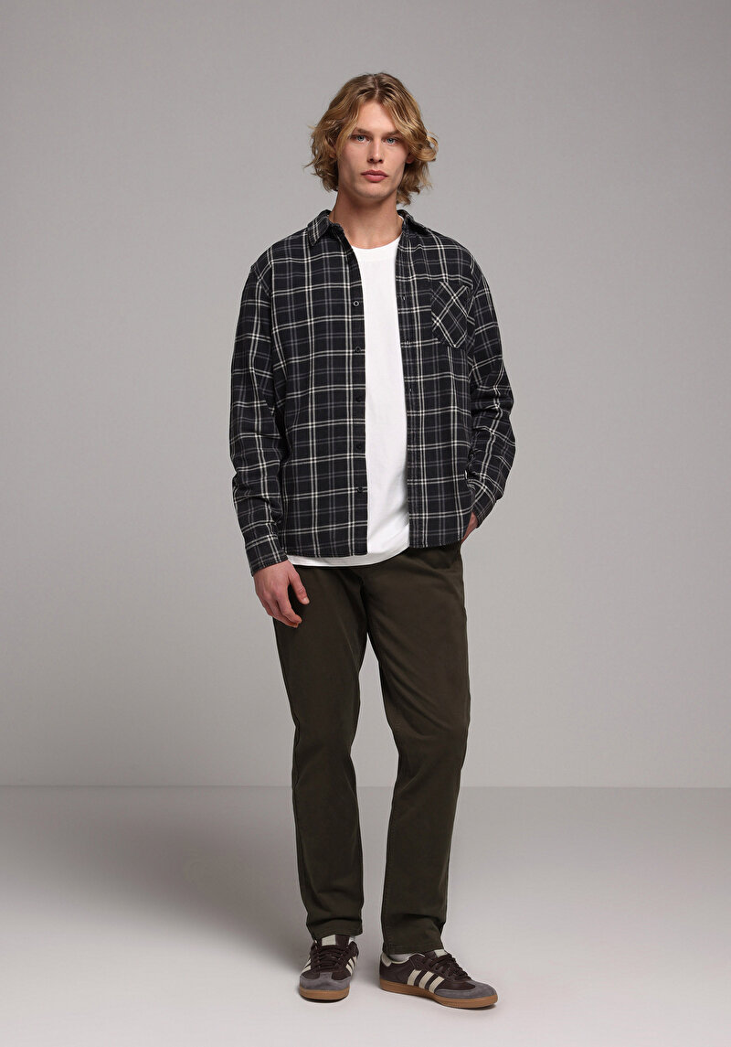 Regular Fit Orta Bel Düz Paça Erkek Yeşil Pantolon