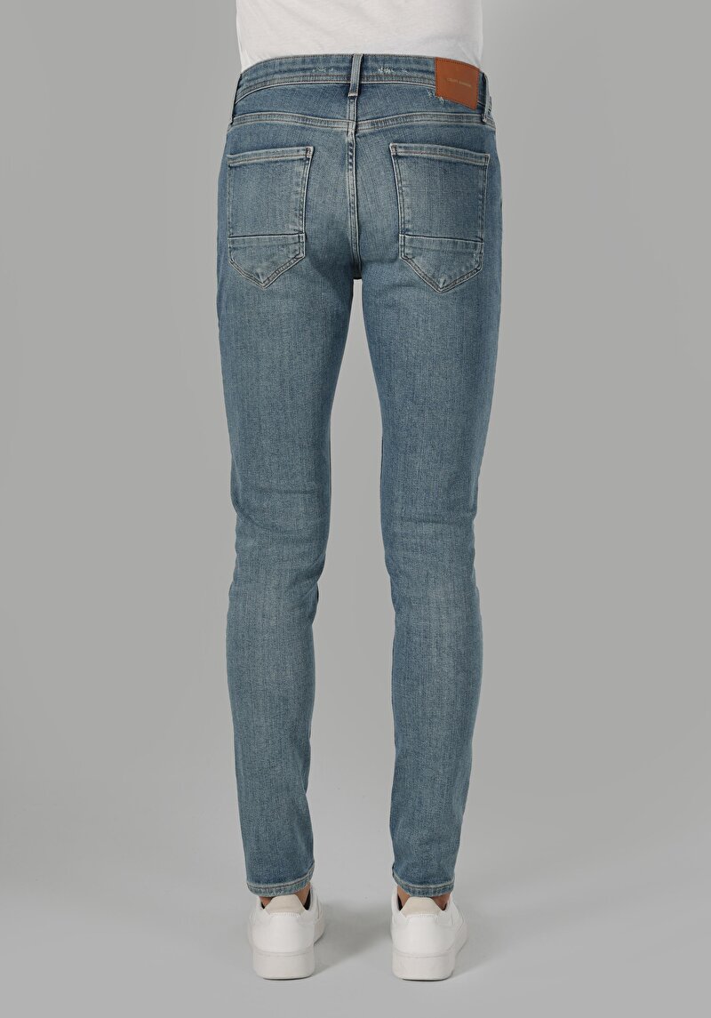 Slim Fit Düşük Bel Dar Paça Erkek İndigo Jean Pantolon