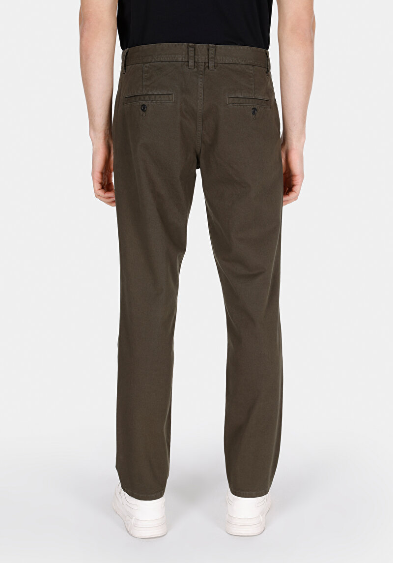 Regular Fit Orta Bel Düz Paça Erkek Yeşil  Pantolon