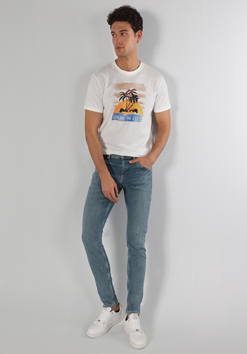 Slim Fit Düşük Bel Dar Paça Erkek İndigo Jean Pantolon