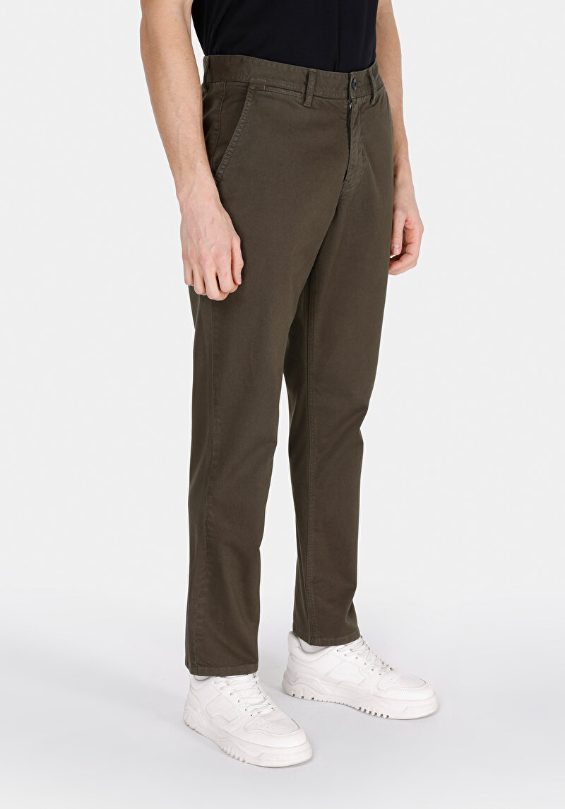 Regular Fit Orta Bel Düz Paça Erkek Yeşil  Pantolon