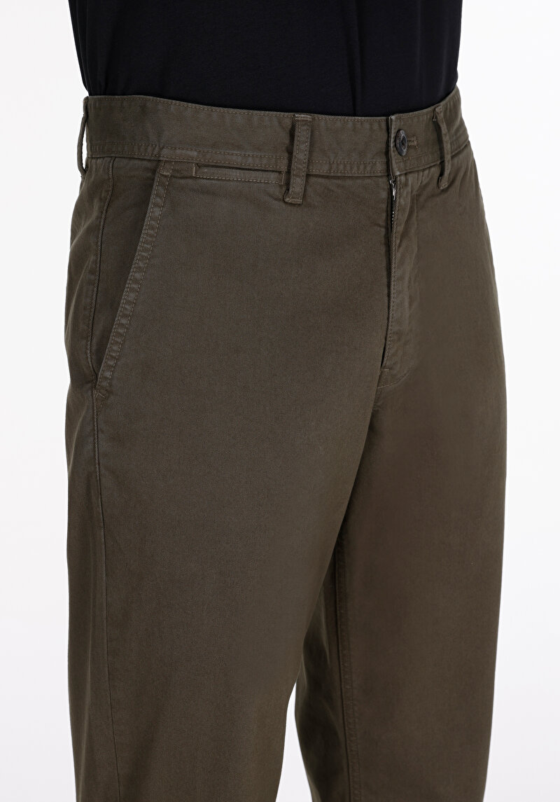 Regular Fit Orta Bel Düz Paça Erkek Yeşil  Pantolon