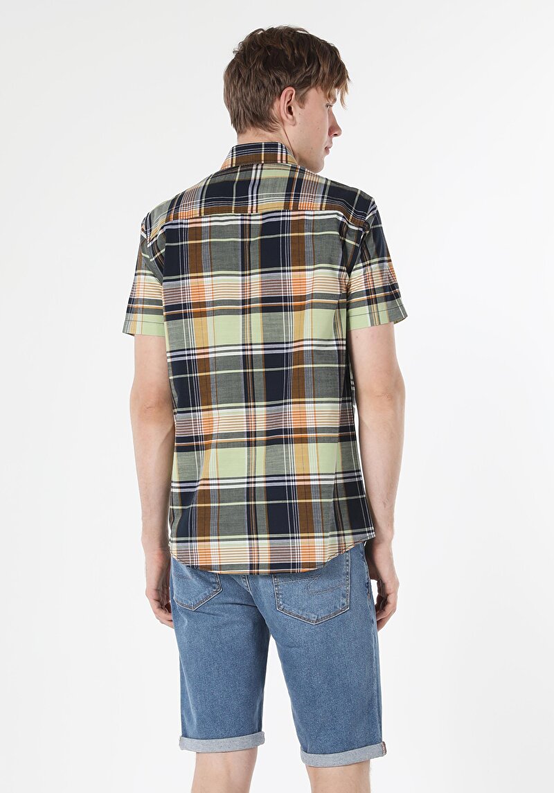 Regular Fit Shirt Neck Ekoseli Erkek Çok Renkli Kısa Kol Gömlek