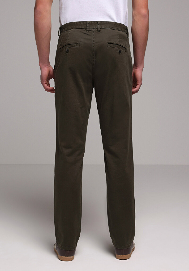 Regular Fit Orta Bel Düz Paça Erkek Yeşil Pantolon