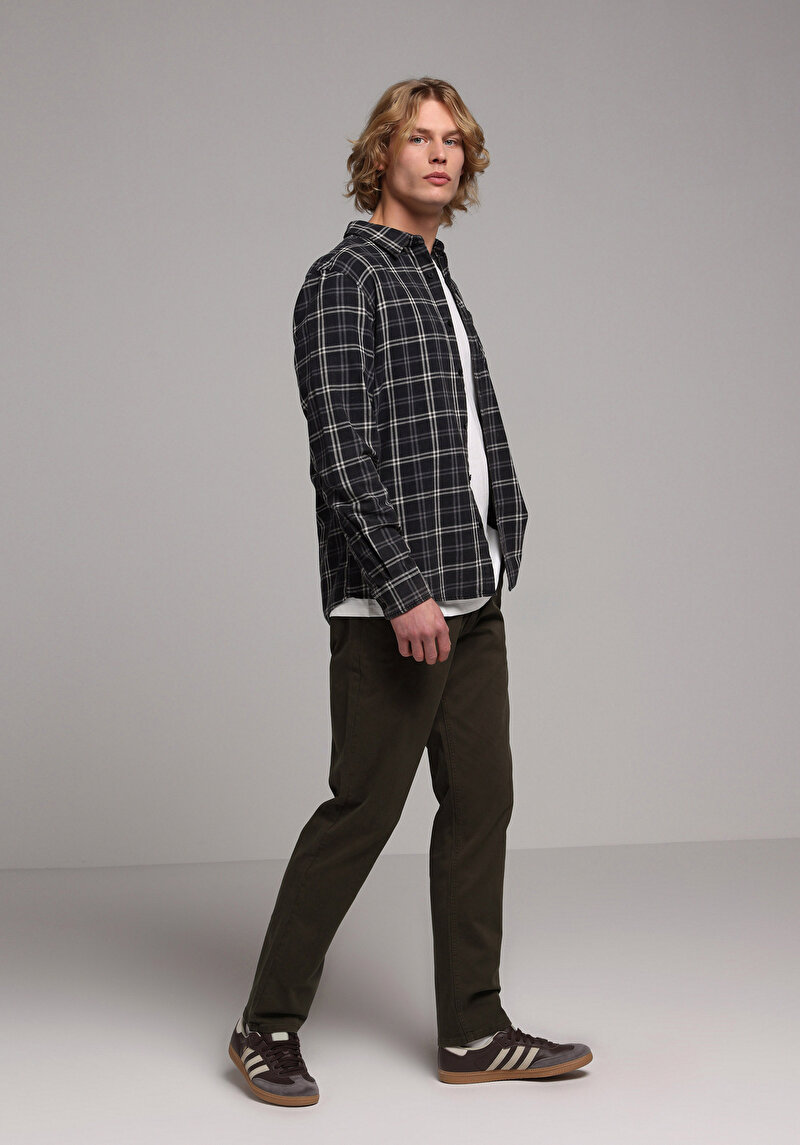 Regular Fit Orta Bel Düz Paça Erkek Yeşil Pantolon