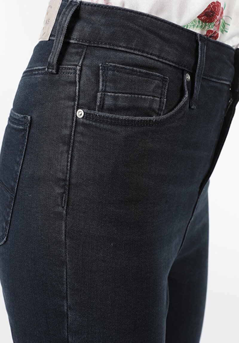 Skinny Fit Yüksel Bel Dar Paça Kadın Koyu İndigo Jean Pantolon