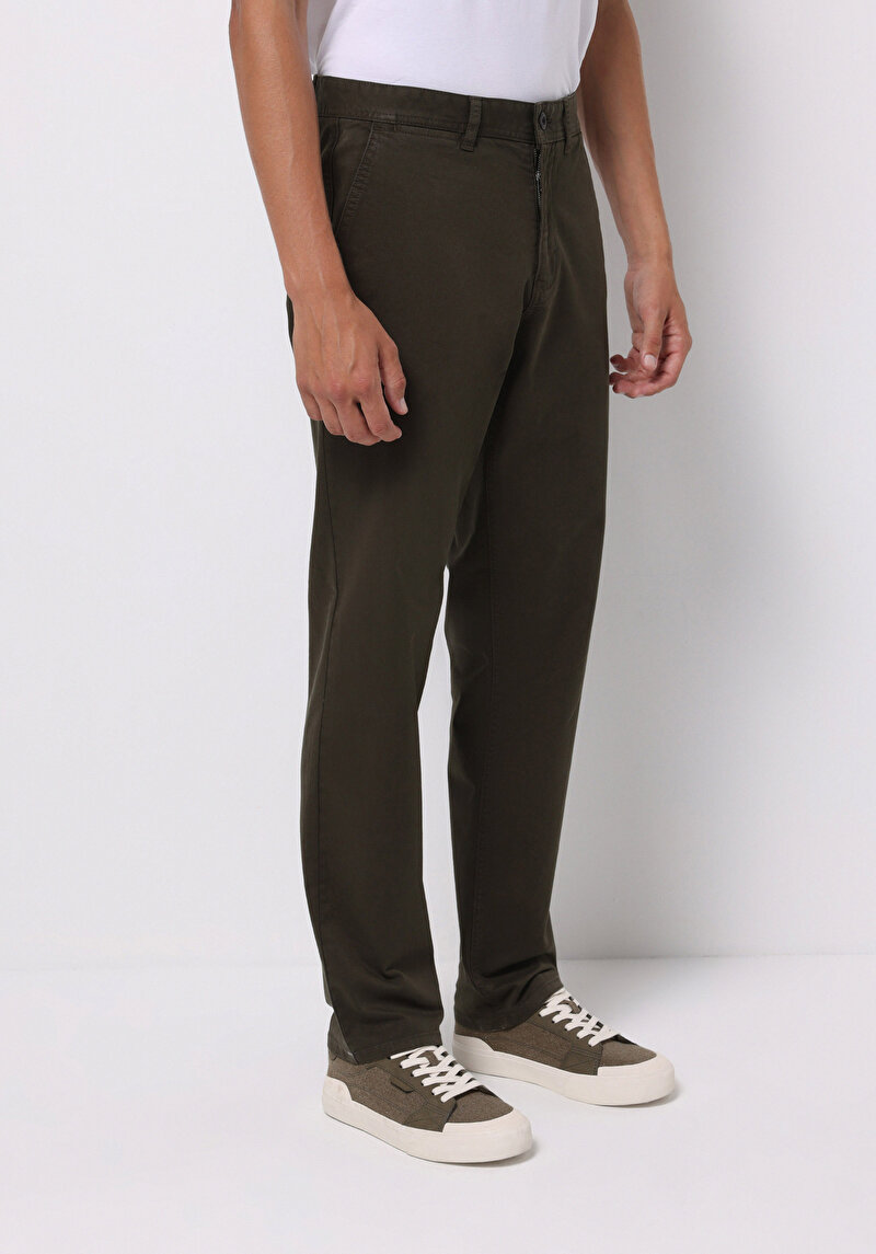 Regular Fit Orta Bel Düz Paça Erkek Yeşil Pantolon