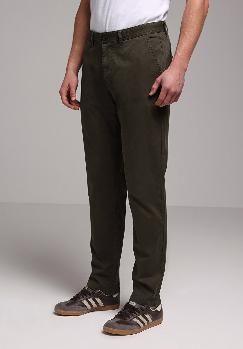Regular Fit Orta Bel Düz Paça Erkek Yeşil Pantolon