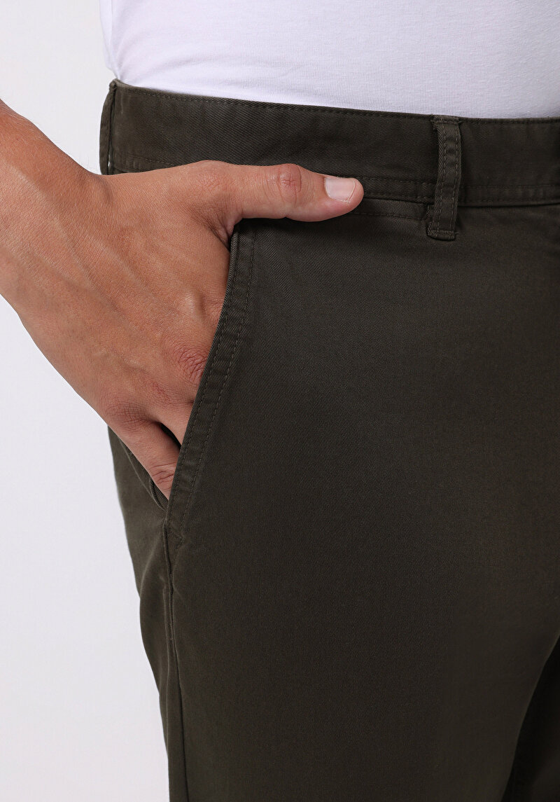 Regular Fit Orta Bel Düz Paça Erkek Yeşil  Pantolon