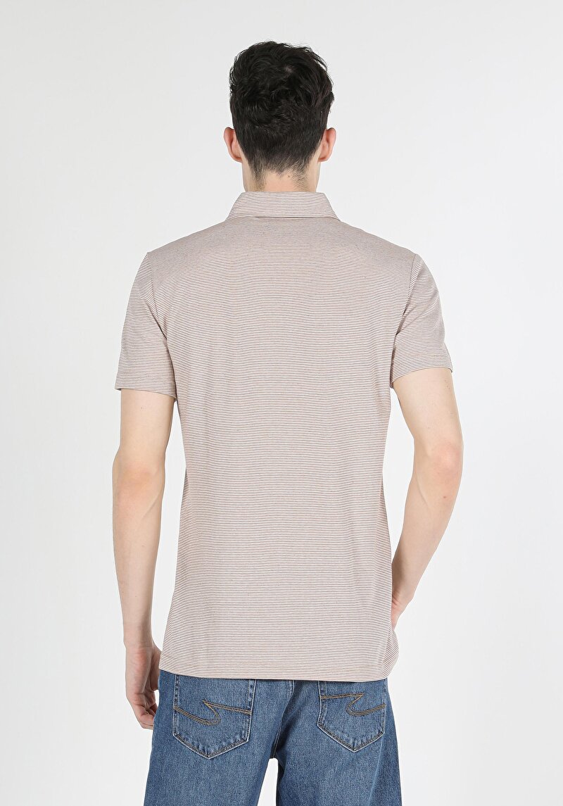 Regular Fit Polo Yaka Düz Erkek Bej Kısa Kol Tişört