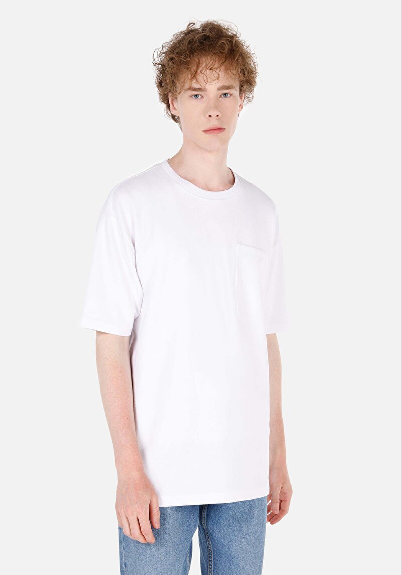 Comfort Fit Yuvarlak Yaka Erkek Beyaz Kısa Kol Tişört