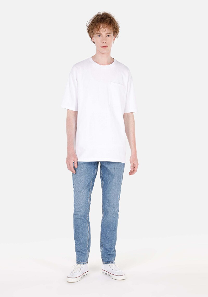 Comfort Fit Yuvarlak Yaka Erkek Beyaz Kısa Kol Tişört