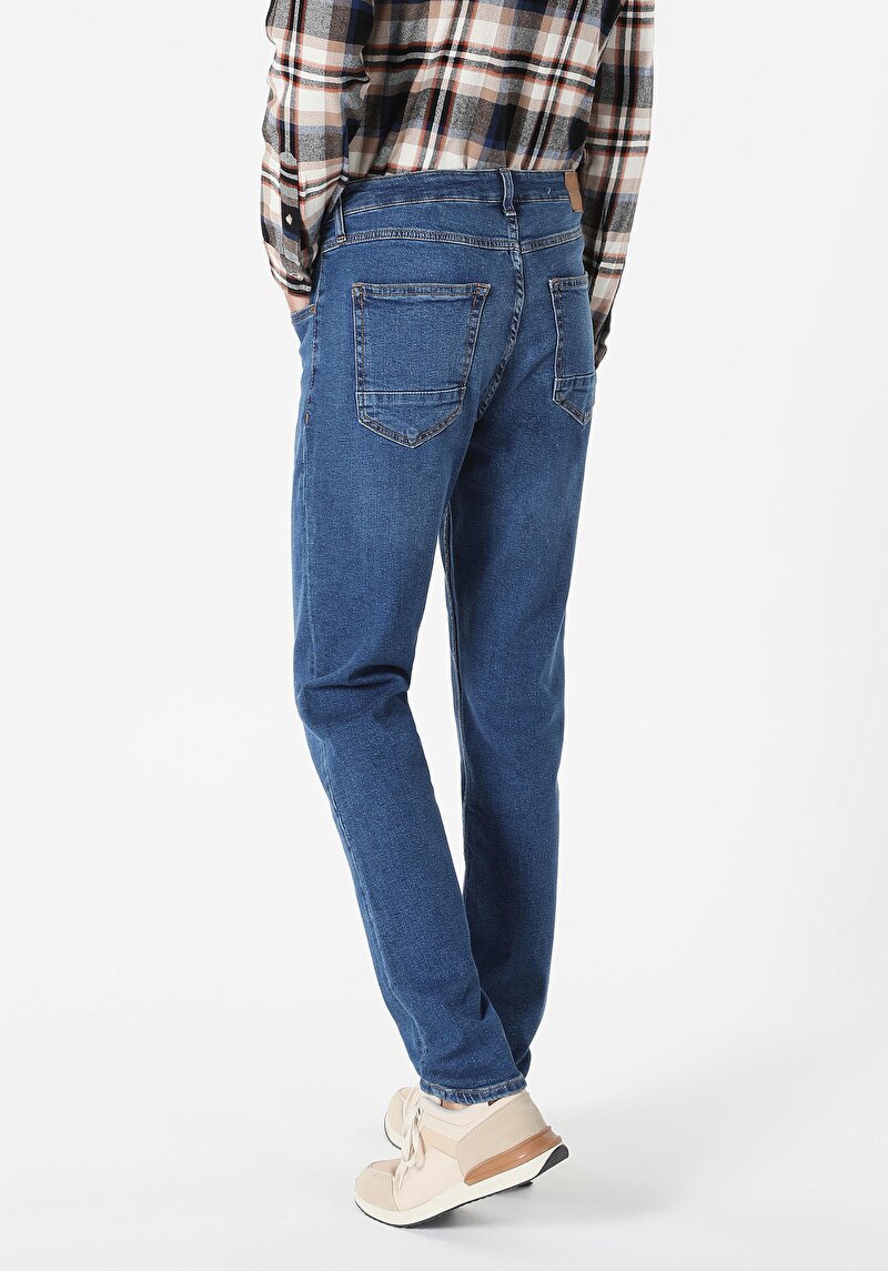 Regular Fit Orta Bel Daralan Paça Erkek Koyu İndigo Jean Pantolon