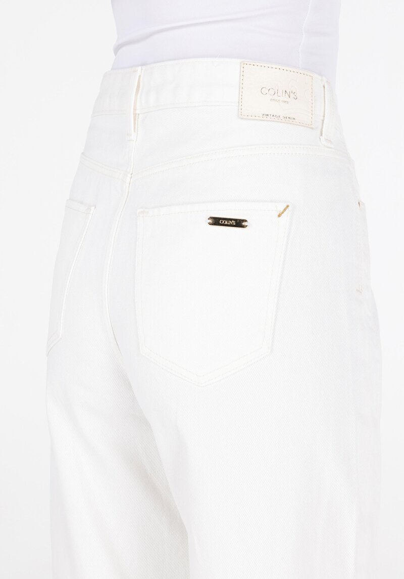 Regular Fit Kadın Pamuklu Beyaz Jean Pantolon