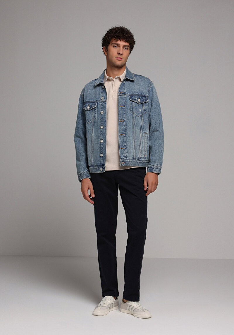 Regular Fit Orta Bel Düz Paça Cepli Erkek Lacivert Pantolon