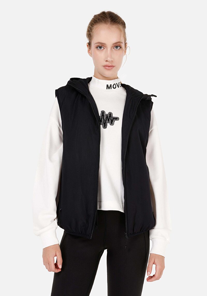 Regular Fit Kapüşonlu Fermuarlı Kadın Siyah Yelek