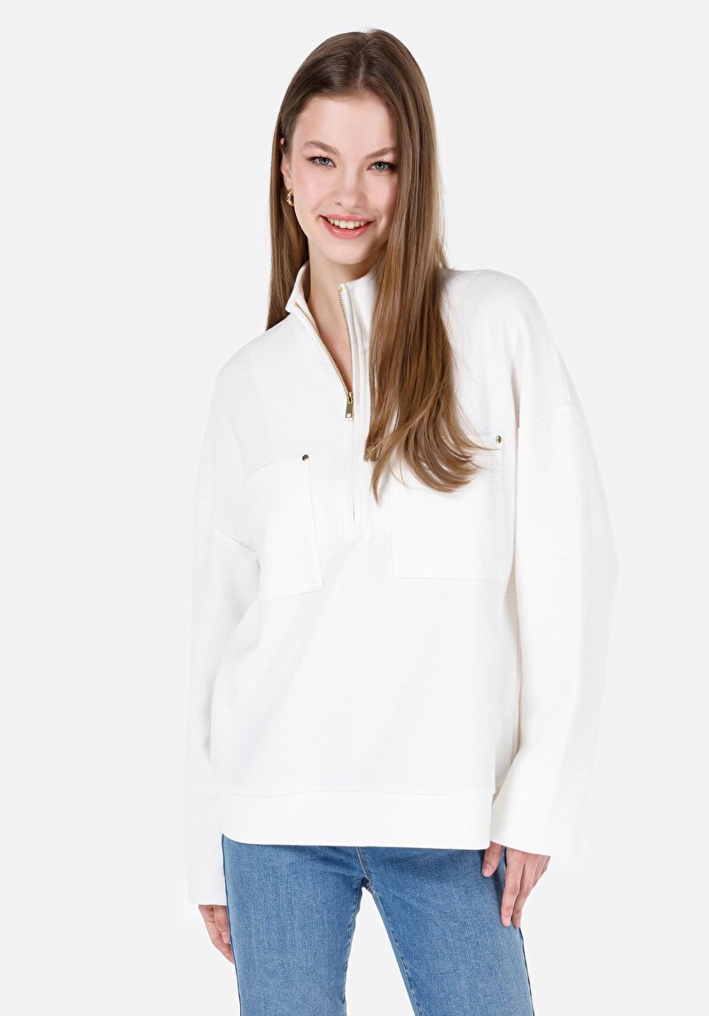 Regular Fit   Kadın Beyaz Sweatshirt