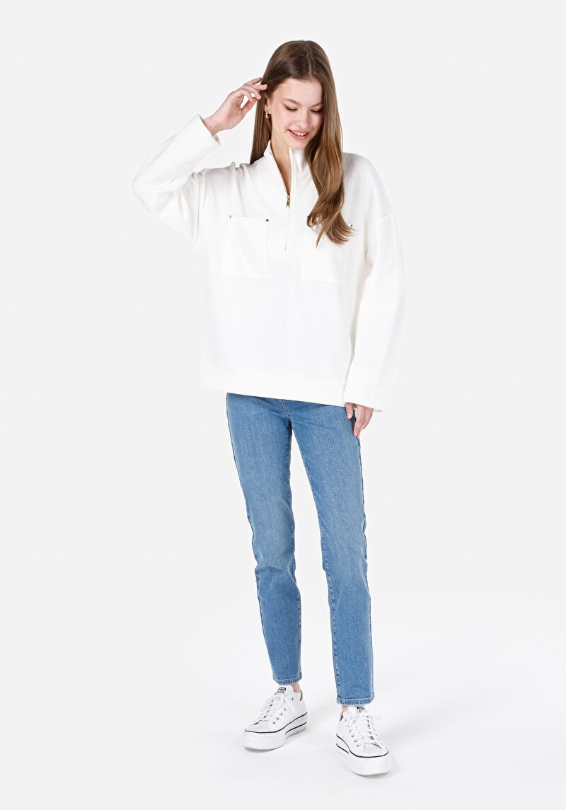 Regular Fit   Kadın Beyaz Sweatshirt