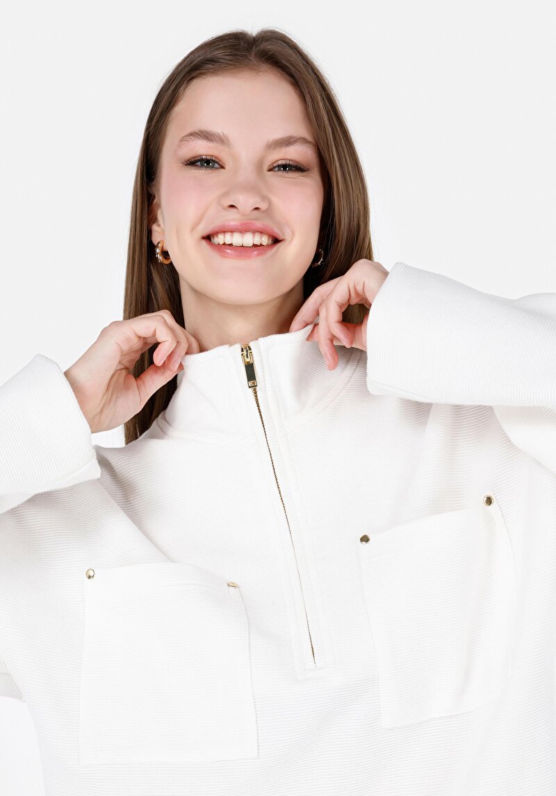 Regular Fit   Kadın Beyaz Sweatshirt