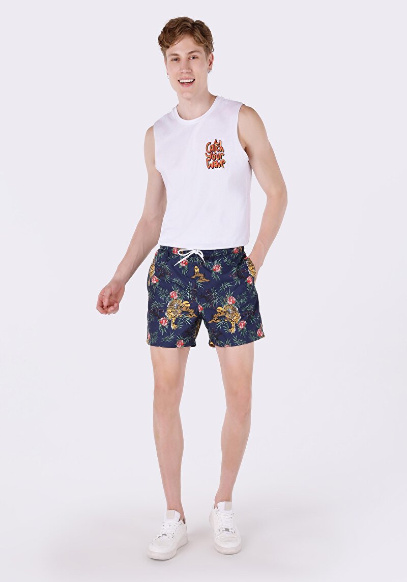 Regular Fit Baskılı Erkek Çok Renkli Deniz Şortu