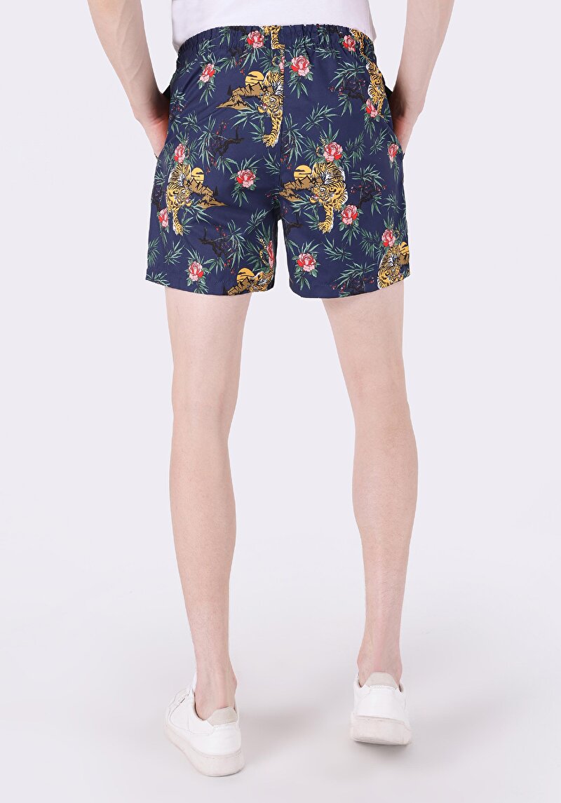 Regular Fit Baskılı Erkek Çok Renkli Deniz Şortu