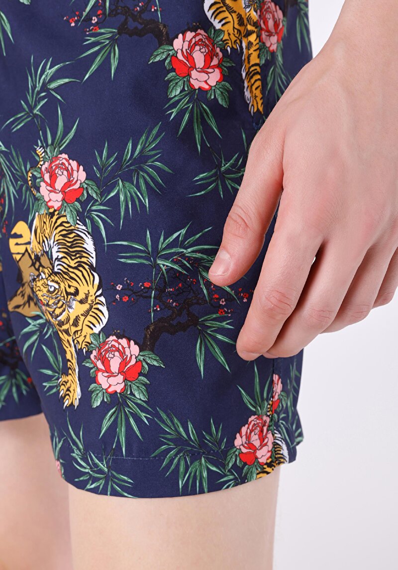 Regular Fit Baskılı Erkek Çok Renkli Deniz Şortu