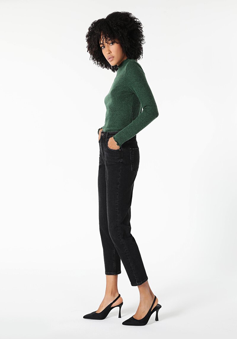 891 Maya Slim Fit Orta Bel Daralan Paça Kadın Siyah Jean Pantolon Cl1061423