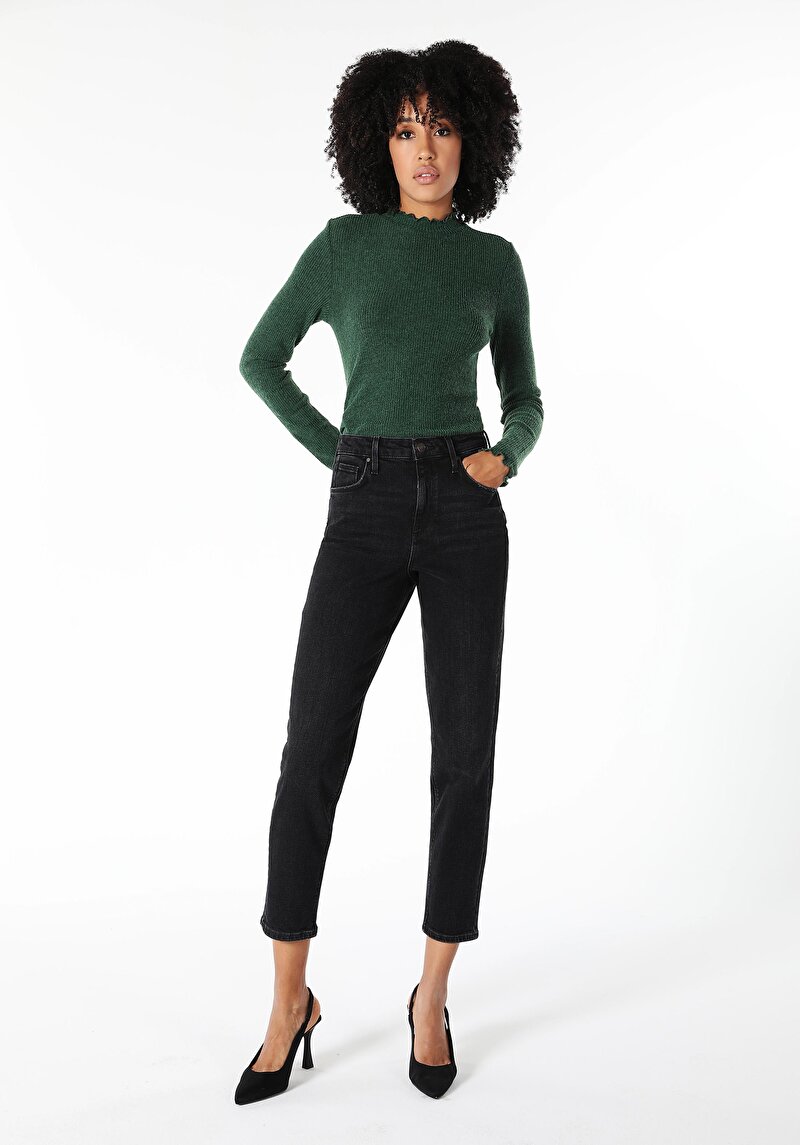 891 Maya Slim Fit Orta Bel Daralan Paça Kadın Siyah Jean Pantolon Cl1061423