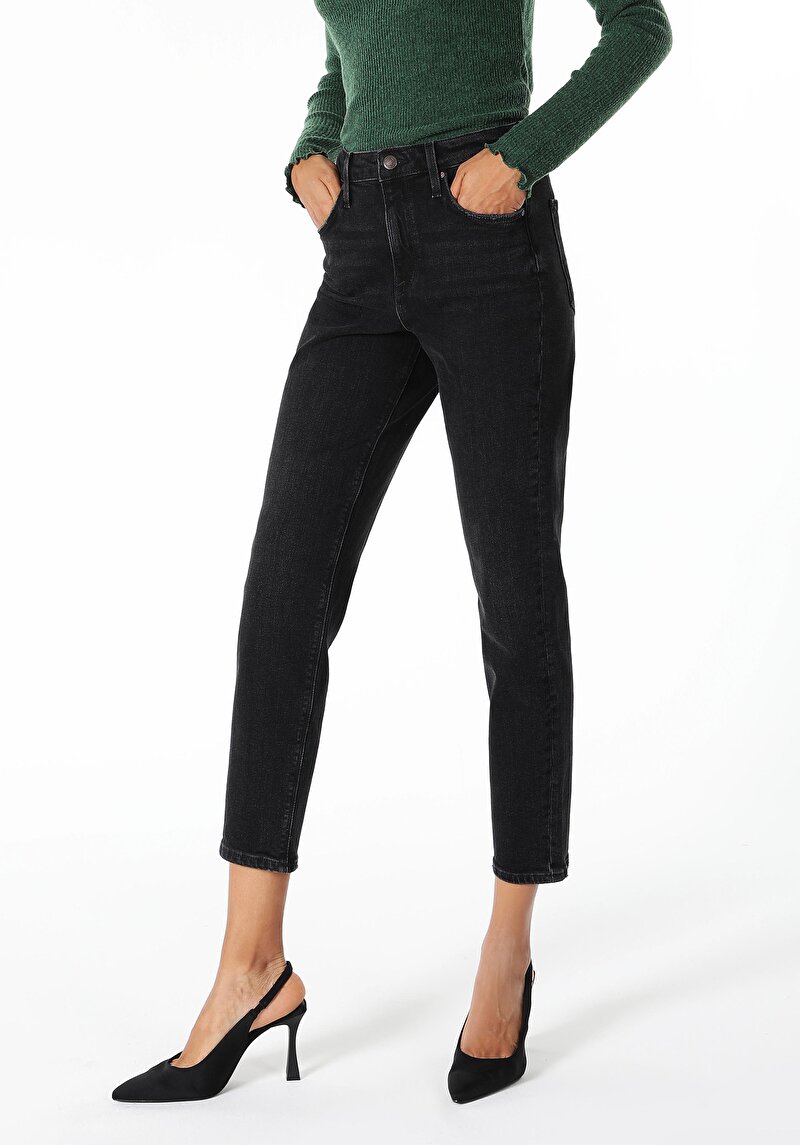 891 Maya Slim Fit Orta Bel Daralan Paça Kadın Siyah Jean Pantolon Cl1061423