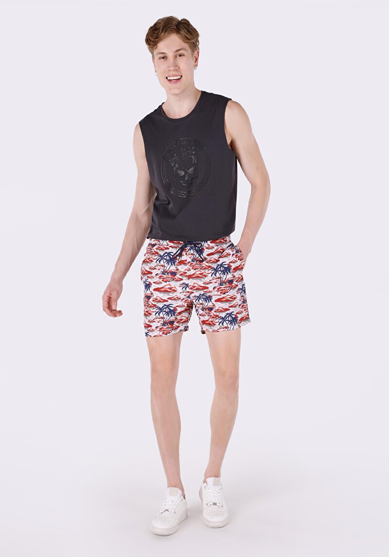 Regular Fit Baskılı Erkek Çok Renkli Deniz Şortu