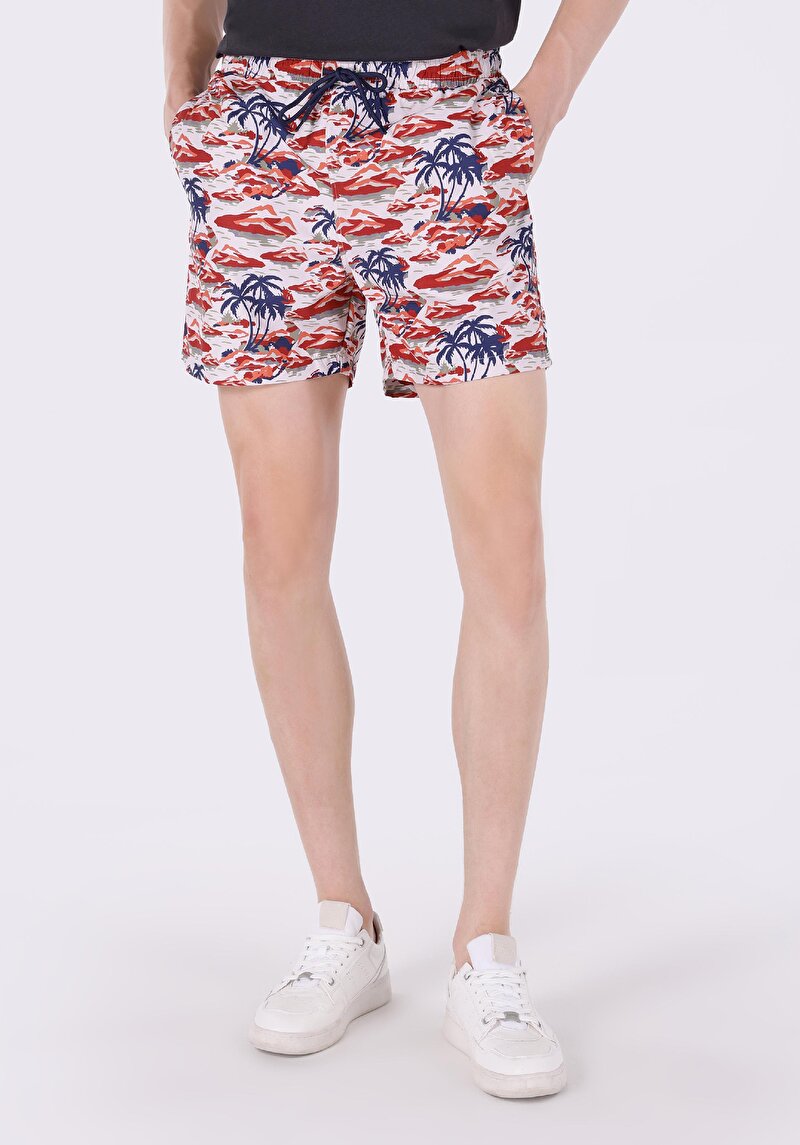 Regular Fit Baskılı Erkek Çok Renkli Deniz Şortu