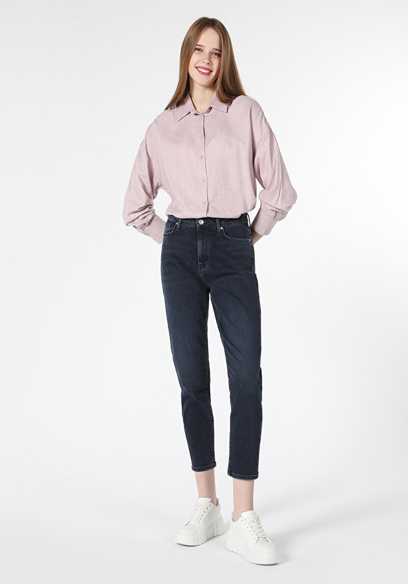 896  Marıa Mom Fit Yüksel Bel Daralan Paça Kadın Koyu Mavi Jean Pantolon Cl1061425