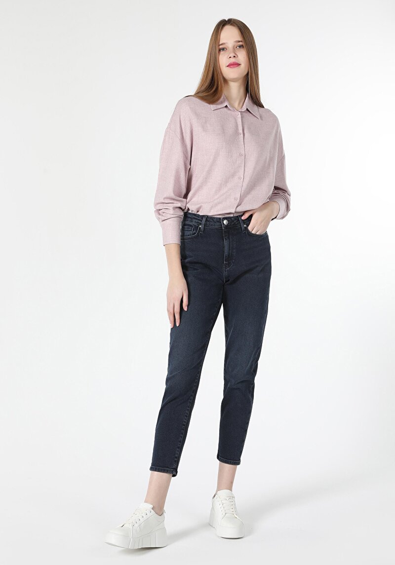 896  Marıa Mom Fit Yüksel Bel Daralan Paça Kadın Koyu Mavi Jean Pantolon Cl1061425