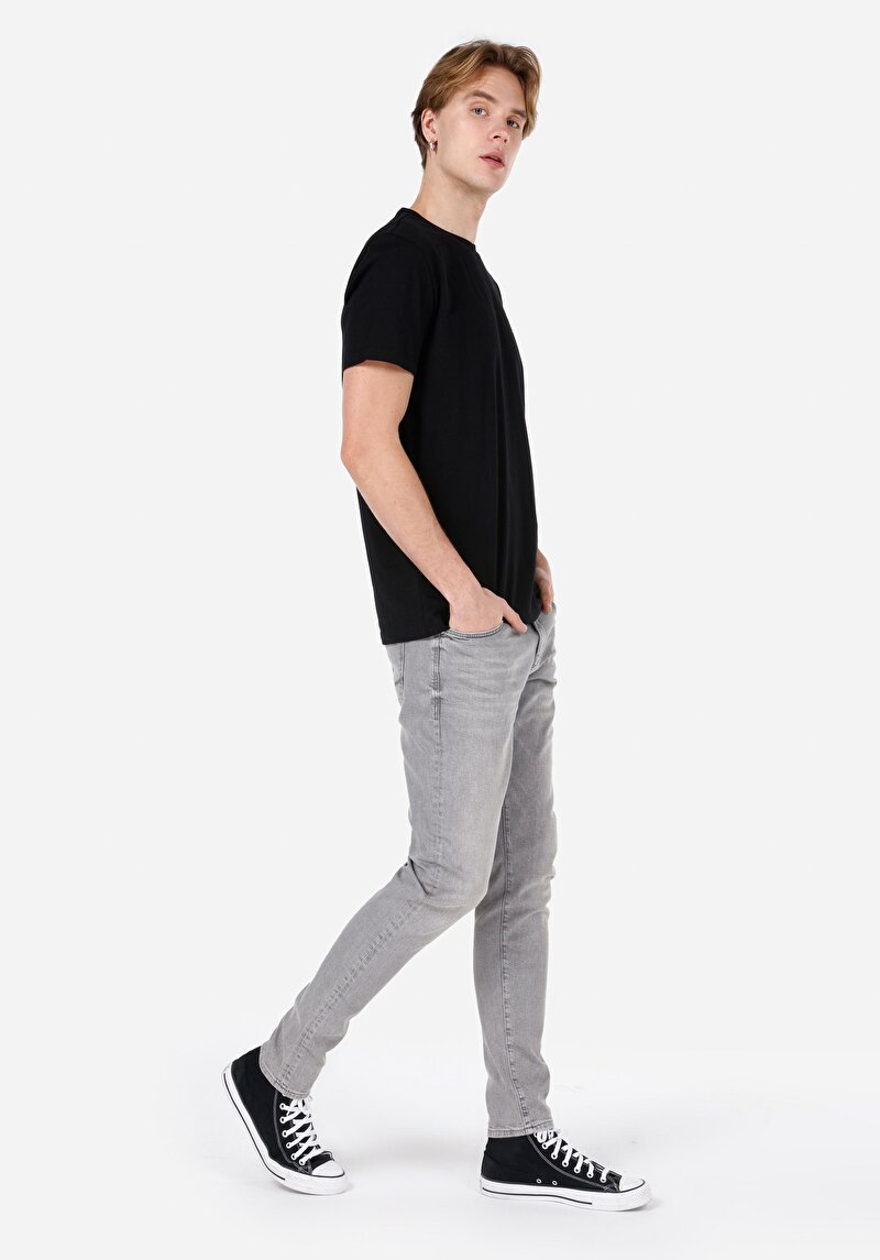 Slim Fit Erkek Gri Jean Pantolon