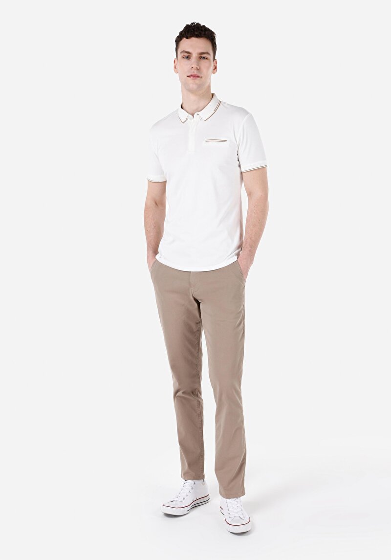 Regular Fit Orta Bel Düz Paça Erkek Bej Pantolon
