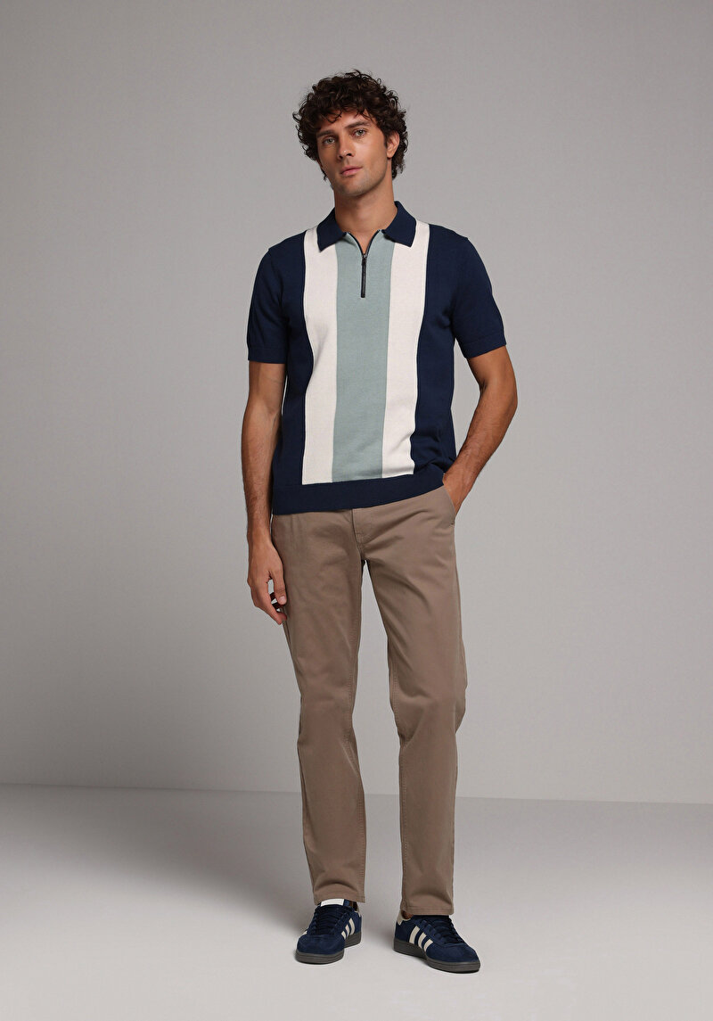 Regular Fit Orta Bel Düz Paça Erkek Bej Pantolon