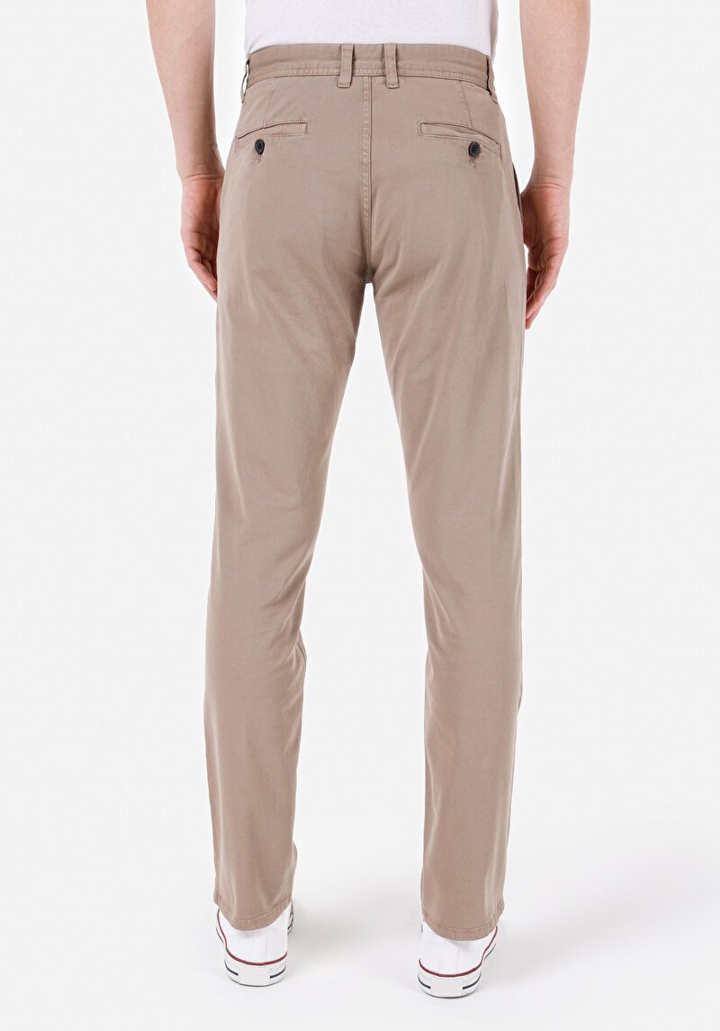 Regular Fit Orta Bel Düz Paça Erkek Bej Pantolon